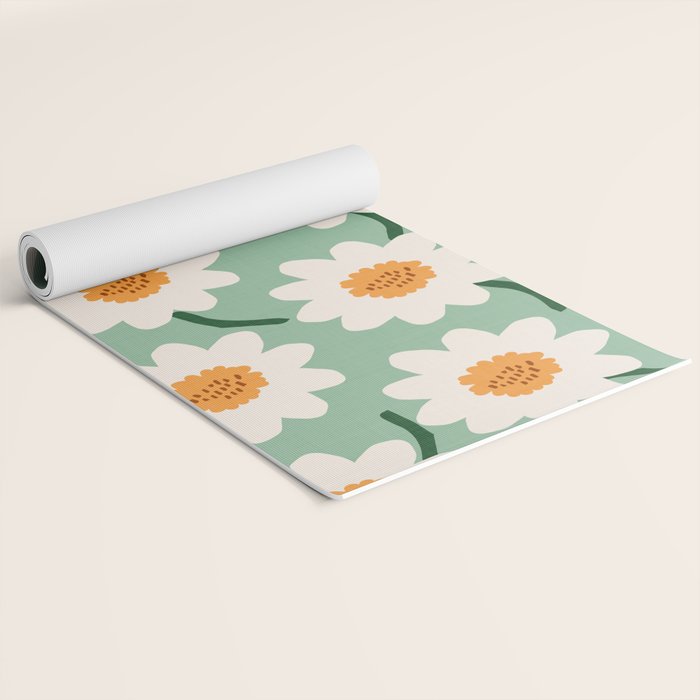 Flower field - mint & orange Yoga Mat Gallery Image 2