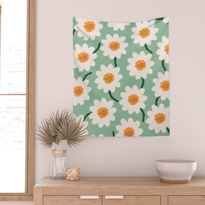 Flower field - mint & orange Wall Tapestry Gallery Image 2