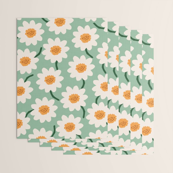 Flower field - mint & orange Wrapping Paper Gallery Image 3