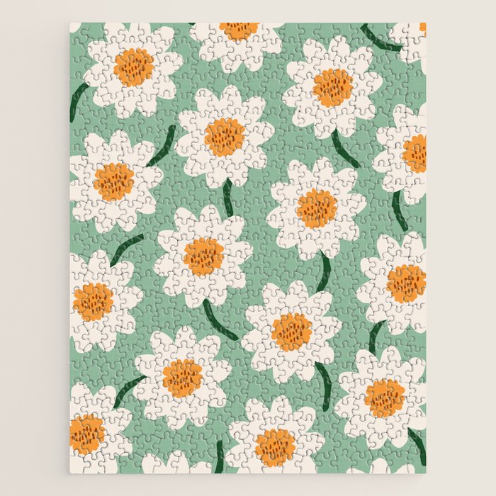 Flower field - mint & orange Jigsaw Puzzle Gallery Image 1