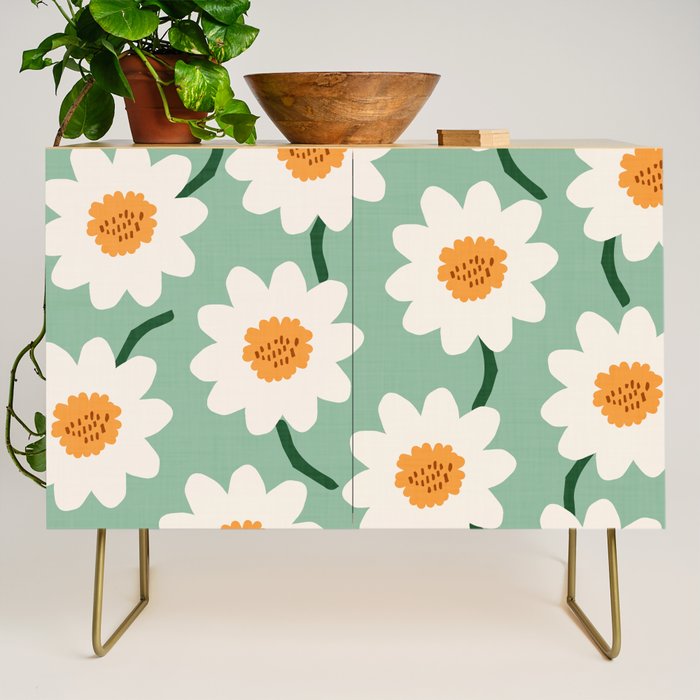 Flower field - mint & orange Credenza Gallery Image 1