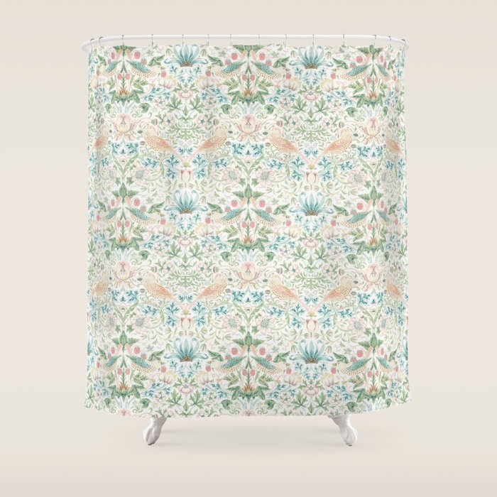 William Morris Strawberry Thief Cochineal Willow Shower Curtain Gallery Image 1