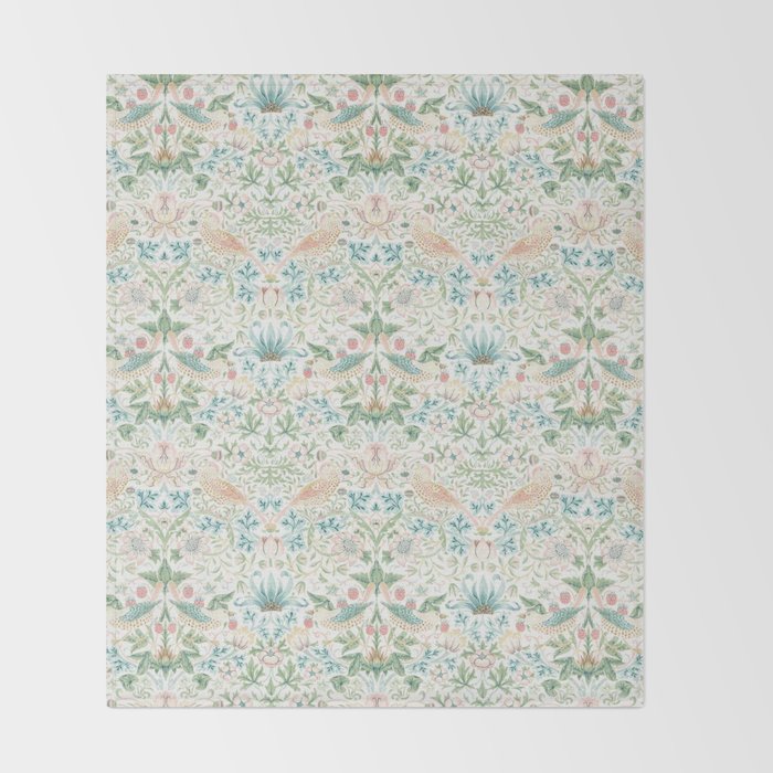 William Morris Strawberry Thief Cochineal Willow Throw Blanket Gallery Image 2