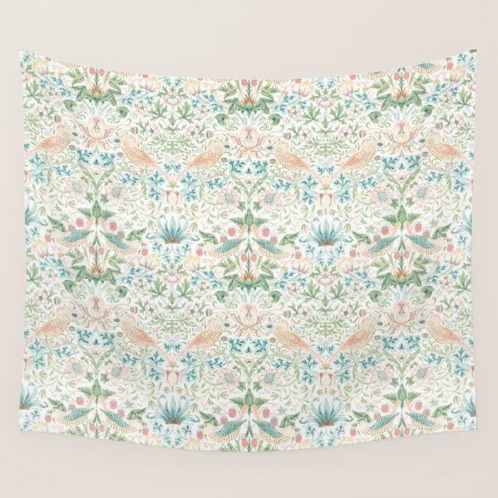 William Morris Strawberry Thief Cochineal Willow Wall Tapestry Gallery Image 1