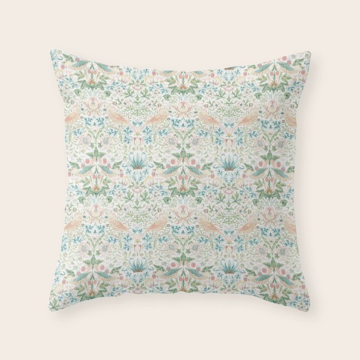 William Morris Strawberry Thief Cochineal Willow Throw Pillow Gallery Image 1