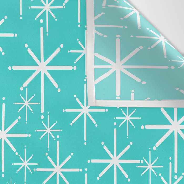 Mid Century Modern Twinkling Starburst Pattern in Robins Egg Turquoise Blue and White Wall Tapestry Gallery Image 3