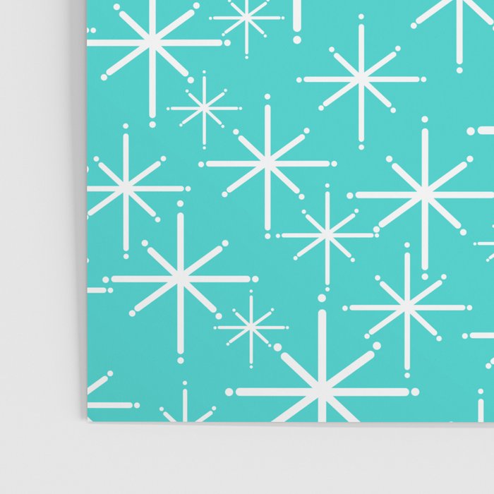 Mid Century Modern Twinkling Starburst Pattern in Robins Egg Turquoise Blue and White Poster Gallery Image 3
