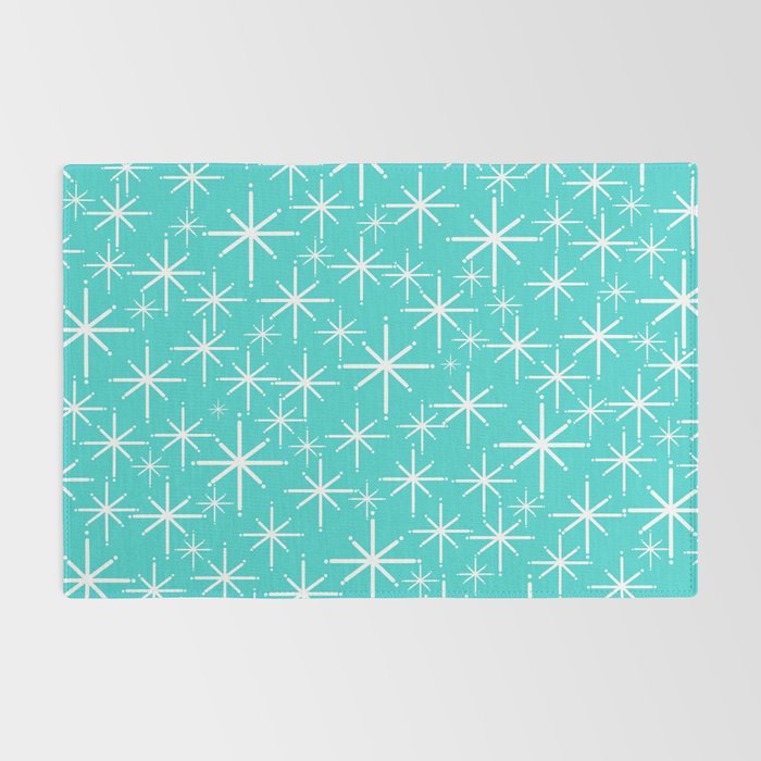 Mid Century Modern Twinkling Starburst Pattern in Robins Egg Turquoise Blue and White Rug Gallery Image 2