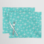 Mid Century Modern Twinkling Starburst Pattern in Robins Egg Turquoise Blue and White Placemat Gallery Image 1