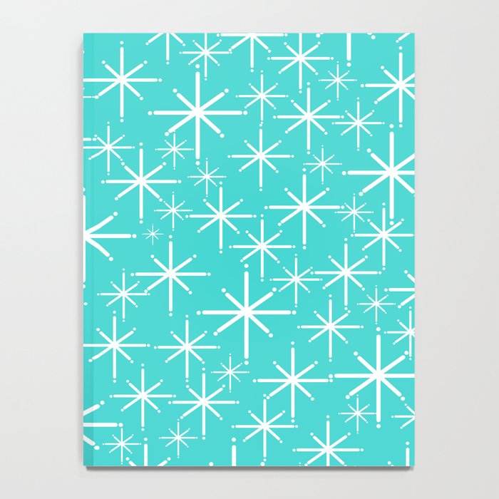 Mid Century Modern Twinkling Starburst Pattern in Robins Egg Turquoise Blue and White Notebook Gallery Image 4