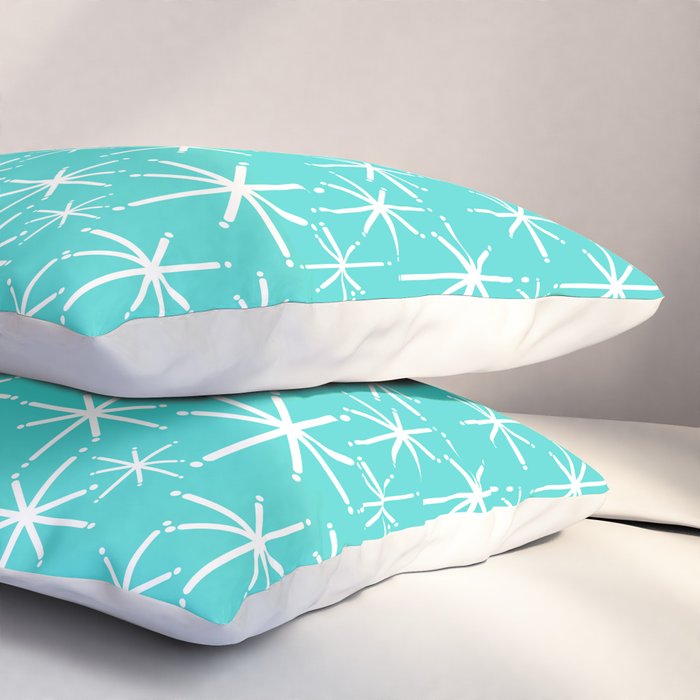 Mid Century Modern Twinkling Starburst Pattern in Robins Egg Turquoise Blue and White Pillow Sham Gallery Image 3