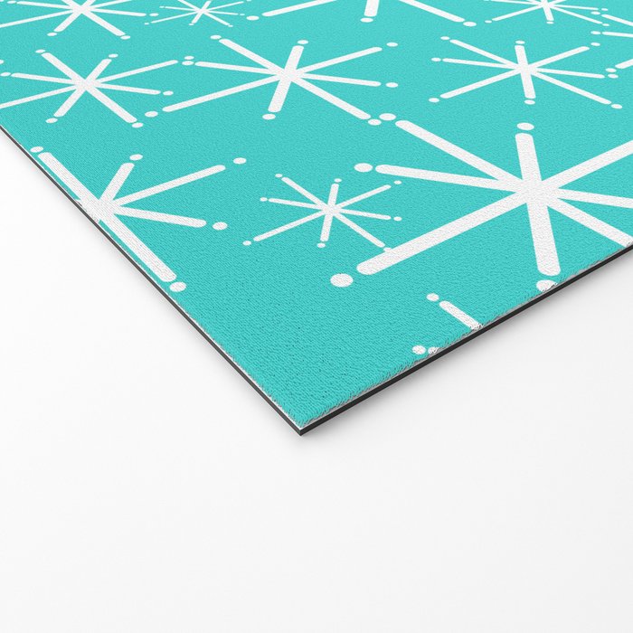 Mid Century Modern Twinkling Starburst Pattern in Robins Egg Turquoise Blue and White Welcome Mat Gallery Image 2