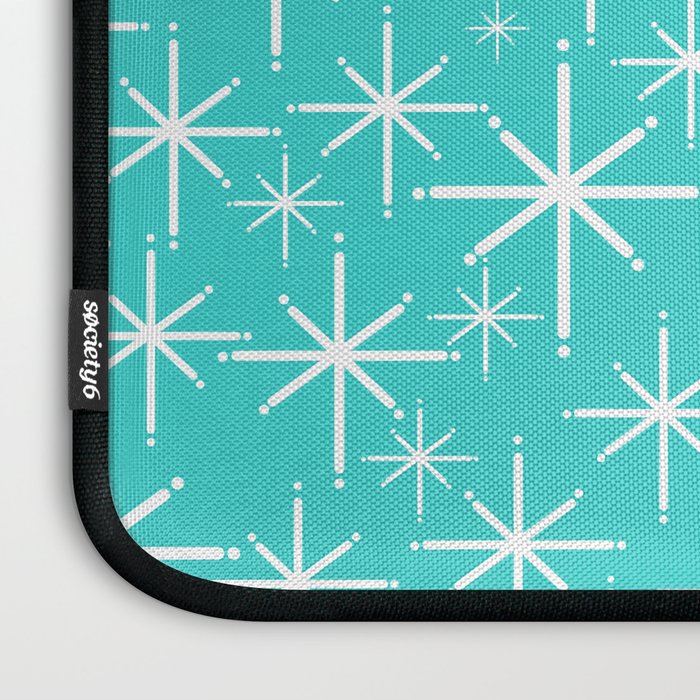 Mid Century Modern Twinkling Starburst Pattern in Robins Egg Turquoise Blue and White Laptop Sleeve Gallery Image 3