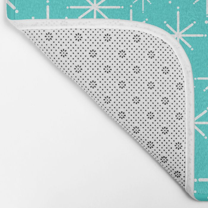 Mid Century Modern Twinkling Starburst Pattern in Robins Egg Turquoise Blue and White Bath Mat Gallery Image 2