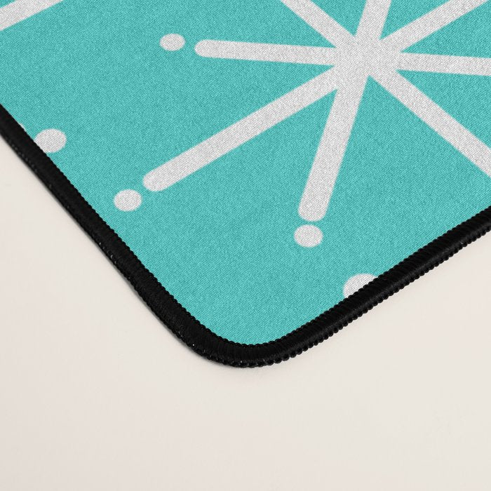 Mid Century Modern Twinkling Starburst Pattern in Robins Egg Turquoise Blue and White Desk Mat Gallery Image 4