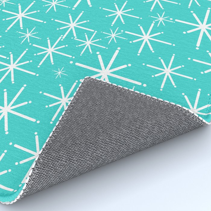 Mid Century Modern Twinkling Starburst Pattern in Robins Egg Turquoise Blue and White Rug Gallery Image 4