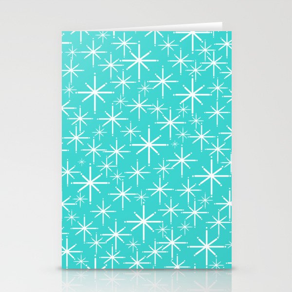 Mid Century Modern Twinkling Starburst Pattern in Robins Egg Turquoise Blue and White Stationery Card Gallery Image 2