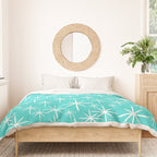 Mid Century Modern Twinkling Starburst Pattern in Robins Egg Turquoise Blue and White Duvet Cover Gallery Image 3