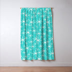 Mid Century Modern Twinkling Starburst Pattern in Robins Egg Turquoise Blue and White Window Curtain Gallery Image 3