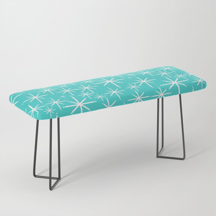 Mid Century Modern Twinkling Starburst Pattern in Robins Egg Turquoise Blue and White Bench Gallery Image 1