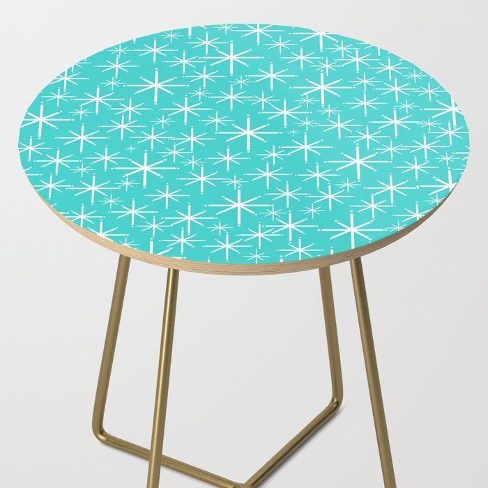 Mid Century Modern Twinkling Starburst Pattern in Robins Egg Turquoise Blue and White Side Table Gallery Image 2