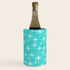 Mid Century Modern Twinkling Starburst Pattern in Robins Egg Turquoise Blue and White Wine Chiller Gallery Image 2