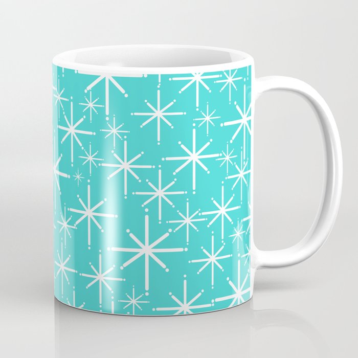 Mid Century Modern Twinkling Starburst Pattern in Robins Egg Turquoise Blue and White Coffee Mug Gallery Image 1