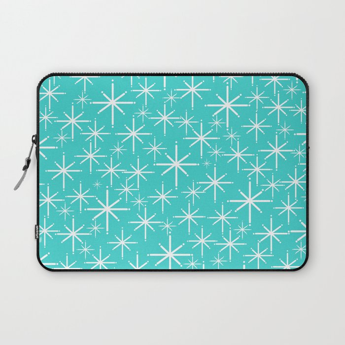 Mid Century Modern Twinkling Starburst Pattern in Robins Egg Turquoise Blue and White Laptop Sleeve Gallery Image 1