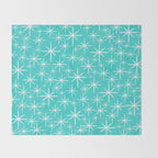 Mid Century Modern Twinkling Starburst Pattern in Robins Egg Turquoise Blue and White Throw Blanket Gallery Image 2