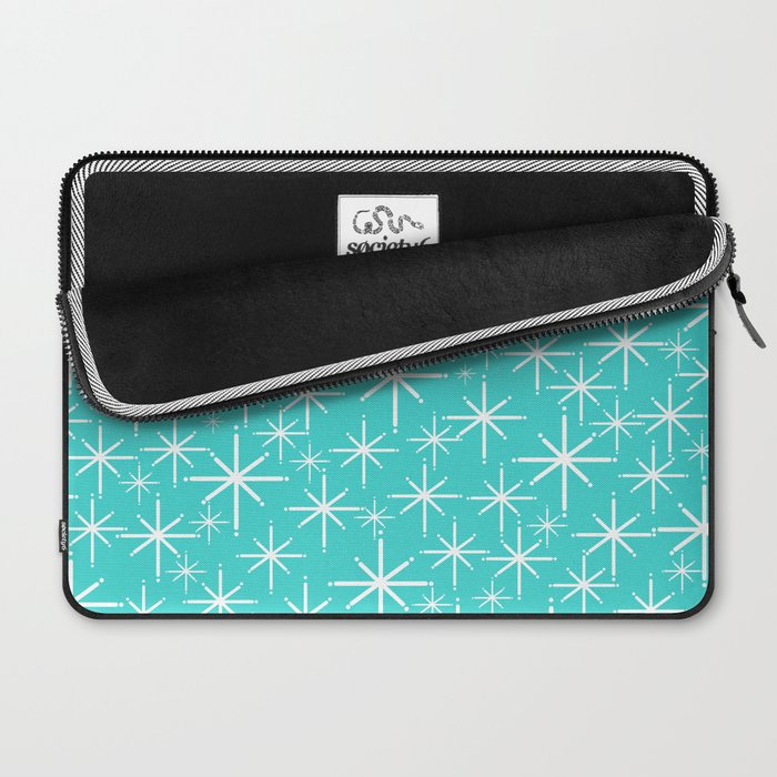 Mid Century Modern Twinkling Starburst Pattern in Robins Egg Turquoise Blue and White Laptop Sleeve Gallery Image 2