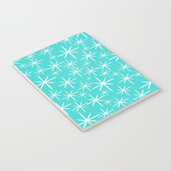 Mid Century Modern Twinkling Starburst Pattern in Robins Egg Turquoise Blue and White Notebook Gallery Image 3