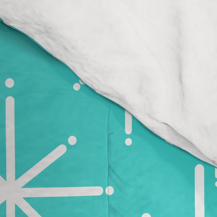 Mid Century Modern Twinkling Starburst Pattern in Robins Egg Turquoise Blue and White Comforter Gallery Image 4
