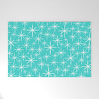 Mid Century Modern Twinkling Starburst Pattern in Robins Egg Turquoise Blue and White Welcome Mat Gallery Image 1