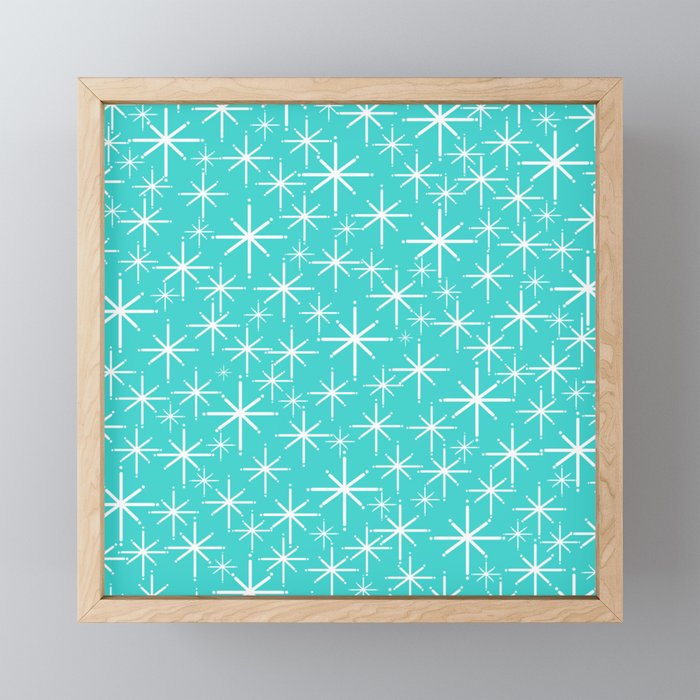 Mid Century Modern Twinkling Starburst Pattern in Robins Egg Turquoise Blue and White Mini Art Print Gallery Image 1