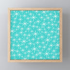 Mid Century Modern Twinkling Starburst Pattern in Robins Egg Turquoise Blue and White Mini Art Print Gallery Image 1