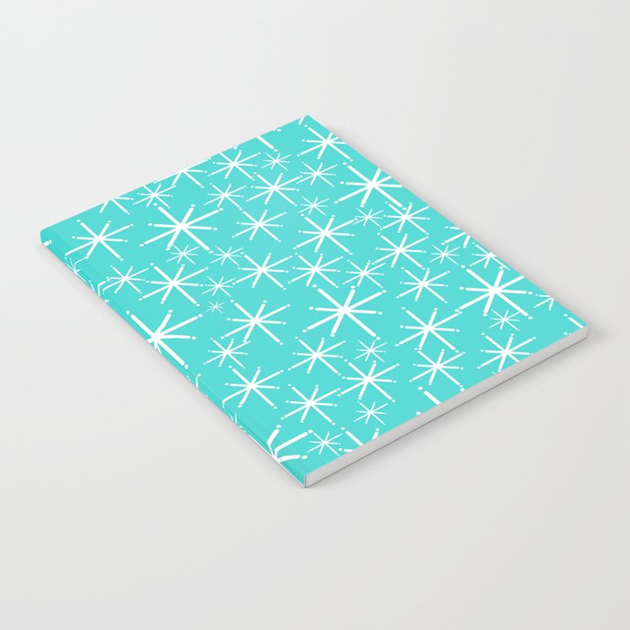 Mid Century Modern Twinkling Starburst Pattern in Robins Egg Turquoise Blue and White Notebook Gallery Image 2
