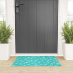 Mid Century Modern Twinkling Starburst Pattern in Robins Egg Turquoise Blue and White Welcome Mat Gallery Image 3