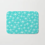 Mid Century Modern Twinkling Starburst Pattern in Robins Egg Turquoise Blue and White Bath Mat Gallery Image 1