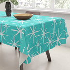 Mid Century Modern Twinkling Starburst Pattern in Robins Egg Turquoise Blue and White Tablecloth Gallery Image 3