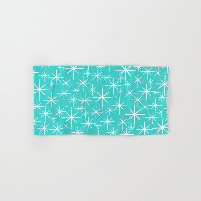 Mid Century Modern Twinkling Starburst Pattern in Robins Egg Turquoise Blue and White Bath Towel Gallery Image 1