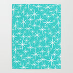 Mid Century Modern Twinkling Starburst Pattern in Robins Egg Turquoise Blue and White Poster Gallery Image 4