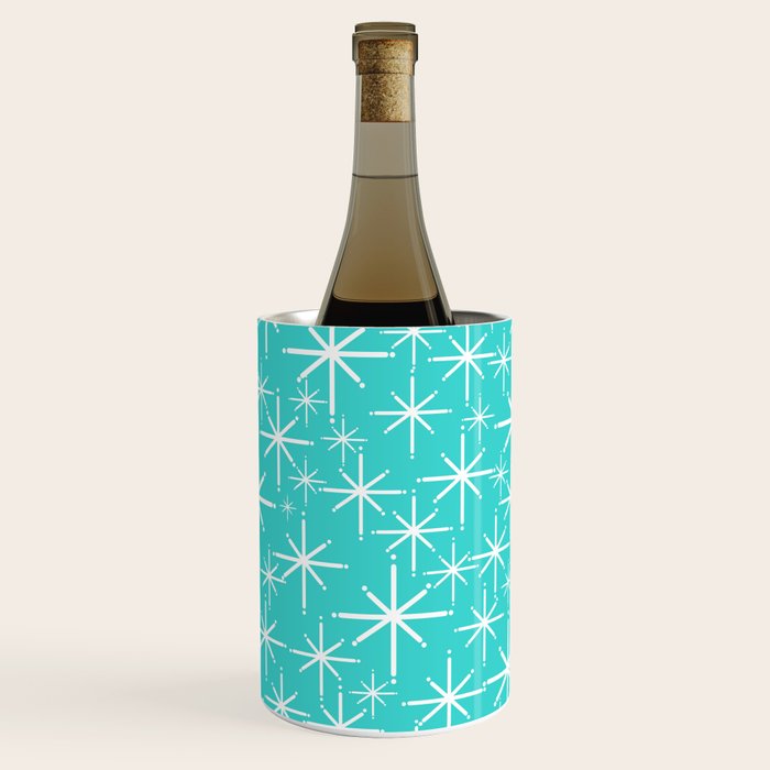 Mid Century Modern Twinkling Starburst Pattern in Robins Egg Turquoise Blue and White Wine Chiller Gallery Image 3
