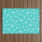 Mid Century Modern Twinkling Starburst Pattern in Robins Egg Turquoise Blue and White Outdoor Rug Gallery Image 1
