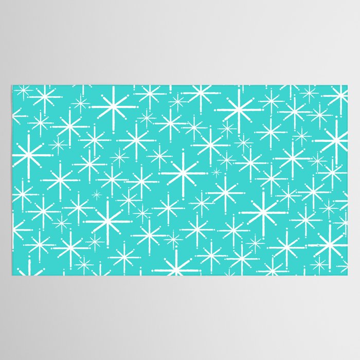 Mid Century Modern Twinkling Starburst Pattern in Robins Egg Turquoise Blue and White Tablecloth Gallery Image 2