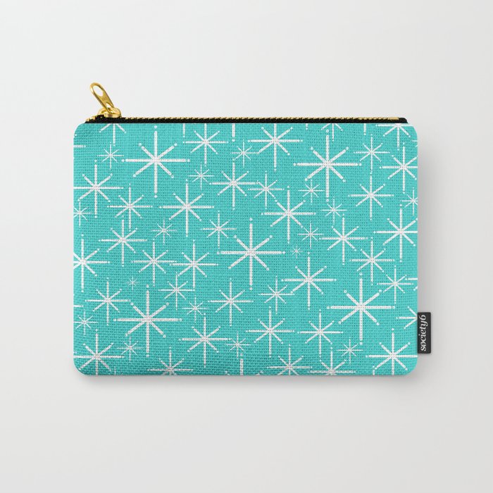 Mid Century Modern Twinkling Starburst Pattern in Robins Egg Turquoise Blue and White Carry All Pouch Gallery Image 1
