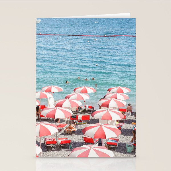 The Red Beach Umbrellas | Amalfi Coast Travel Photography | Europe Summer in Italy in Color Stationery Card Gallery Image 2