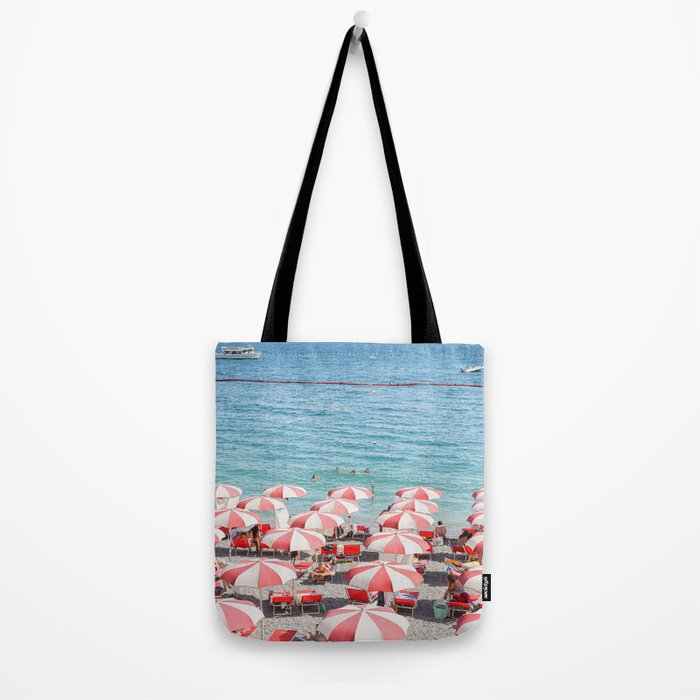 The Red Beach Umbrellas | Amalfi Coast Travel Photography | Europe Summer in Italy in Color Tote Bag Gallery Image 2