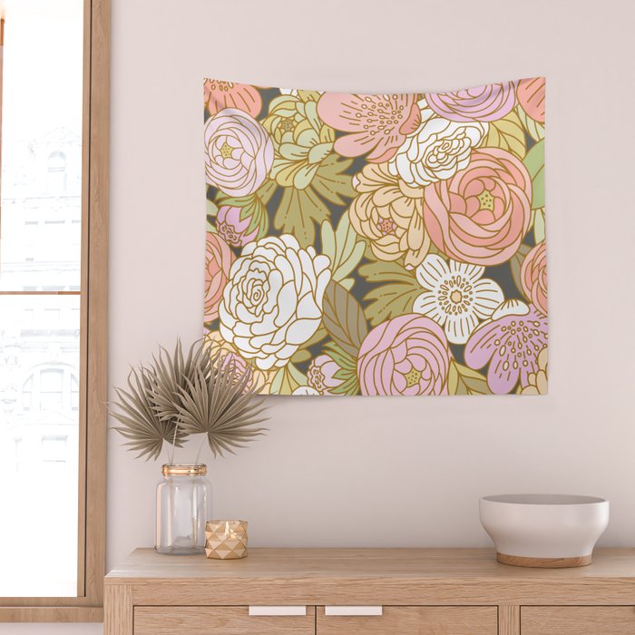 Boho Blooms | Pastel Fall Colors Wall Tapestry Gallery Image 2