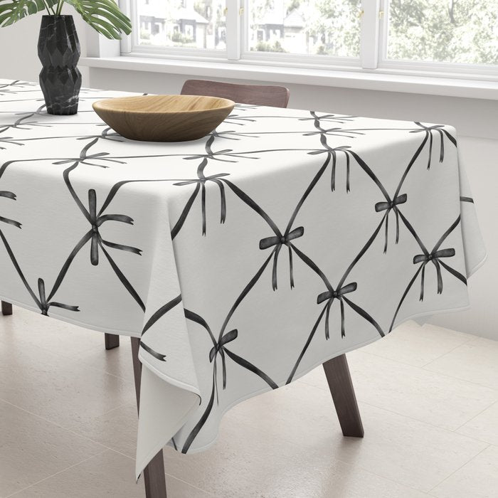 Bows & Ribbons Pattern IV Black and White Tablecloth Gallery Image 3
