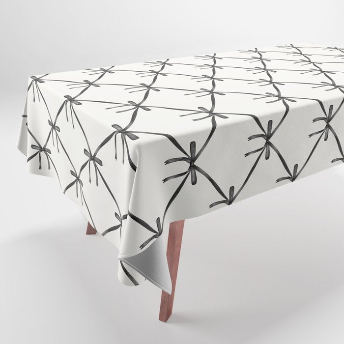 Bows & Ribbons Pattern IV Black and White Tablecloth Gallery Image 1